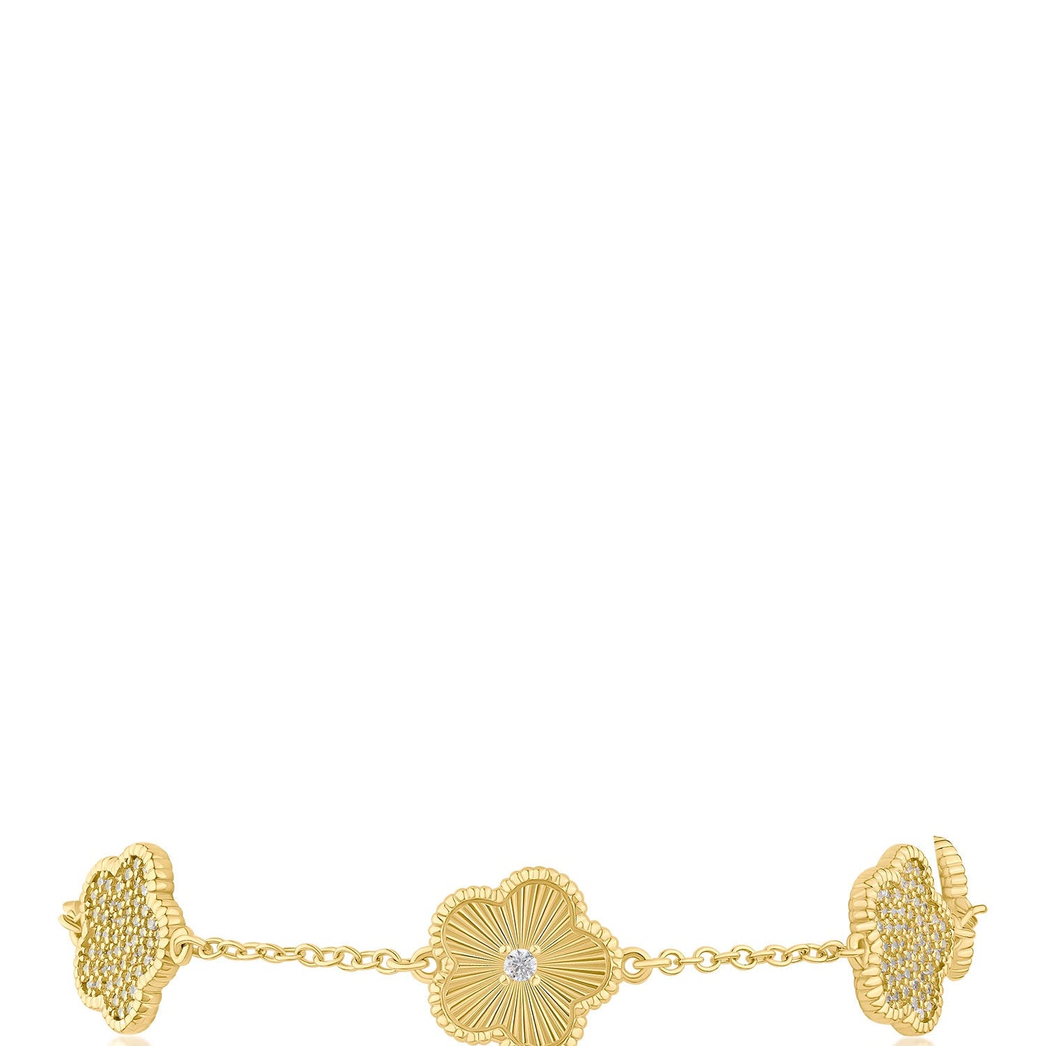Pulsera de tréboles alternados con zirconias cúbicas pavé en latón bañado, foto 1
