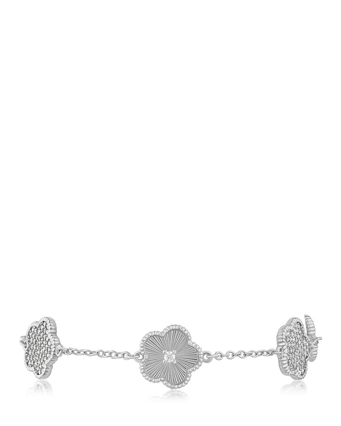 Pulsera de tréboles alternados con zirconias cúbicas pavé en latón bañado, foto 2