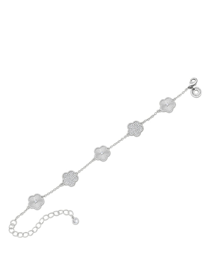 Pulsera de tréboles alternados con zirconias cúbicas pavé en latón bañado, foto 4