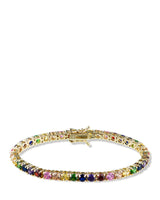 Rainbow Round Cubic Zirconia Tennis Bracelet in Gold-Plated Brass