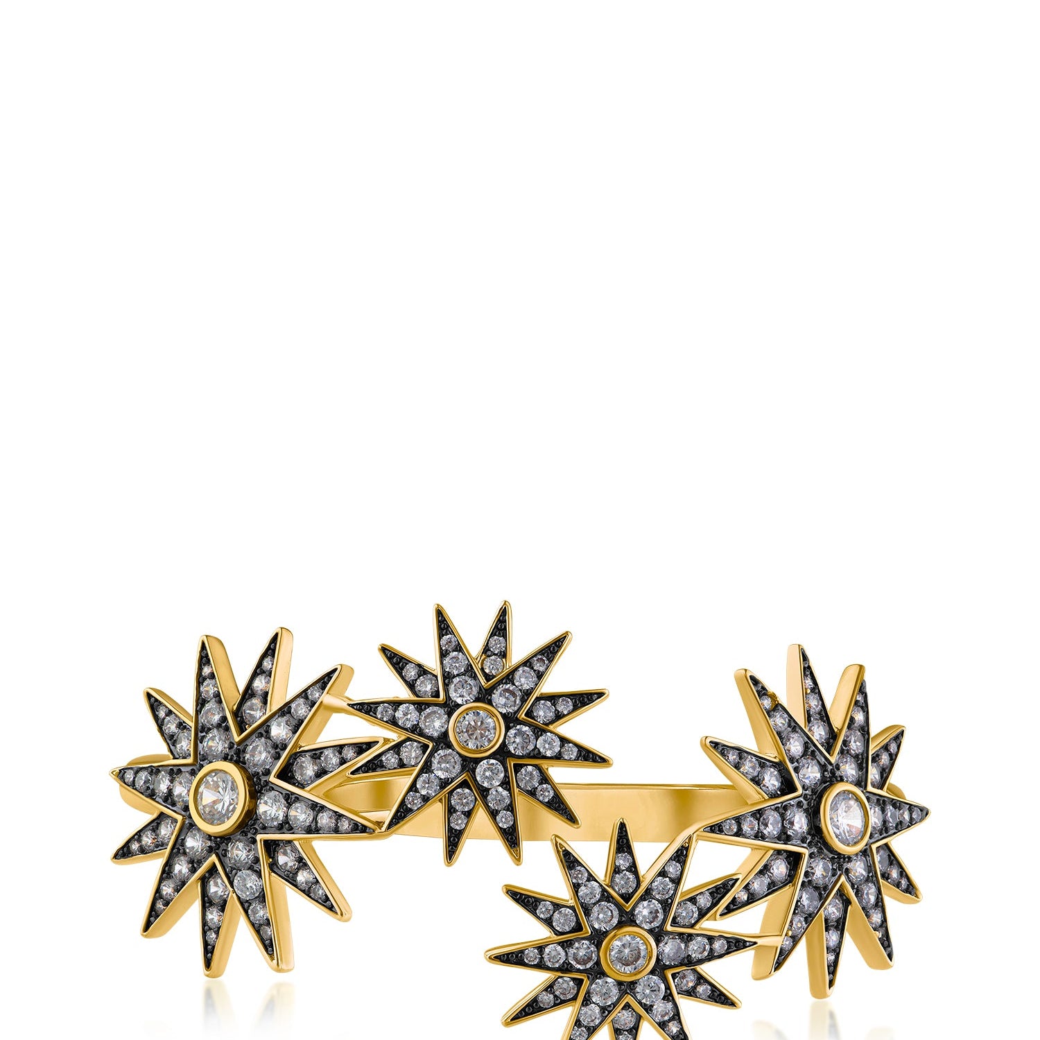 Brazalete rígido de estrellas en dos tonos con zirconias cúbicas redondas en latón bañado en oro amarillo, foto 1