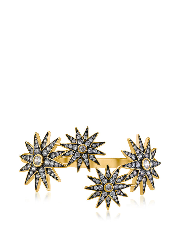 Brazalete rígido de estrellas en dos tonos con zirconias cúbicas redondas en latón bañado en oro amarillo, foto 1