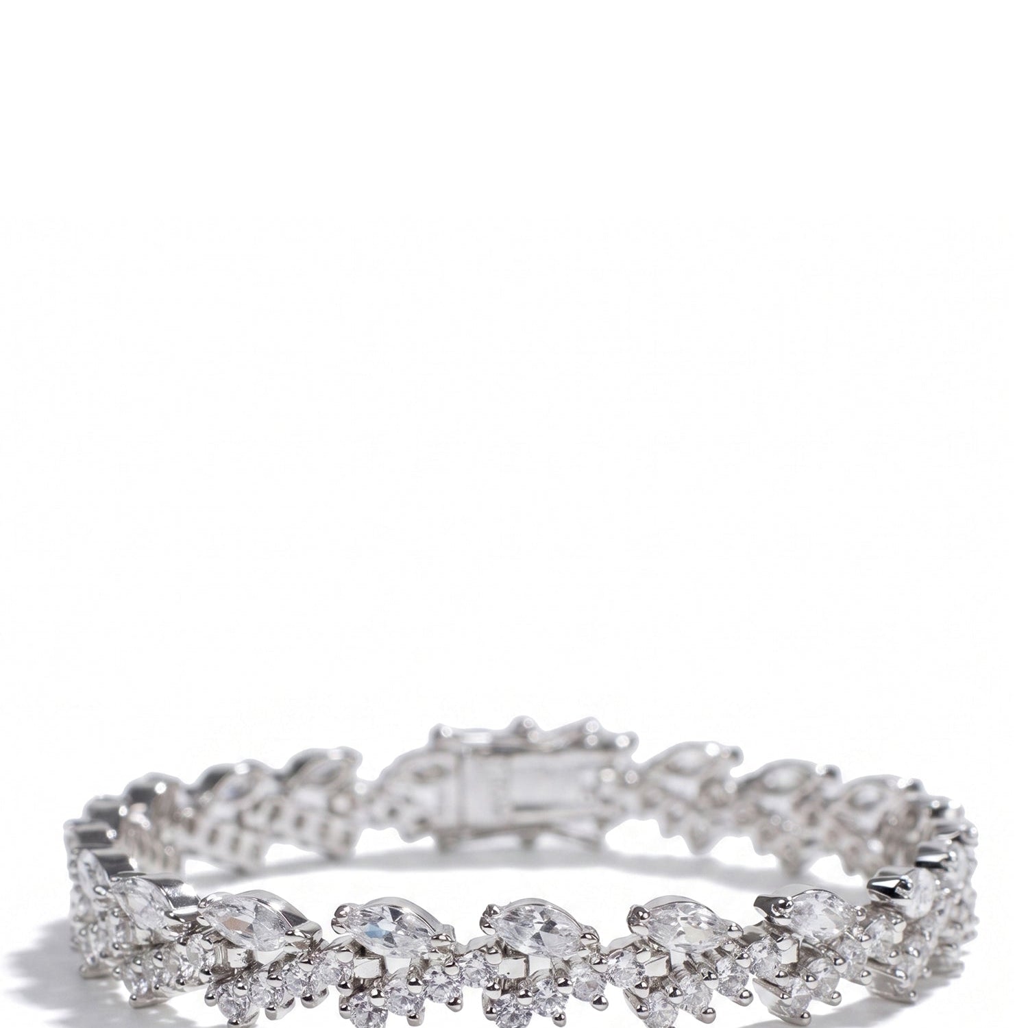 Pulsera con zirconias cúbicas redondas y marquesa en latón bañado en rodio, foto 1