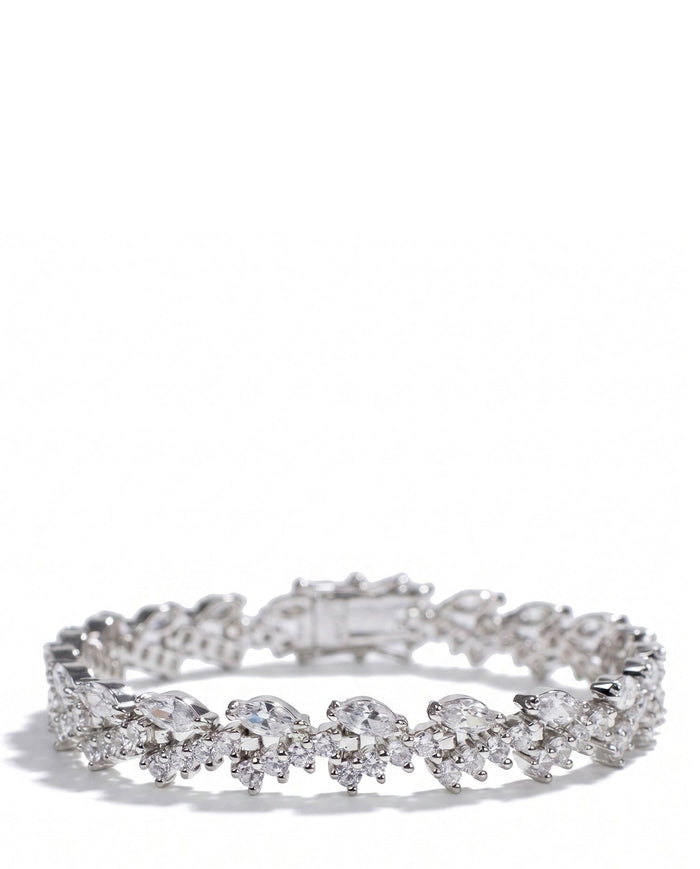 Pulsera con zirconias cúbicas redondas y marquesa en latón bañado en rodio, foto 1