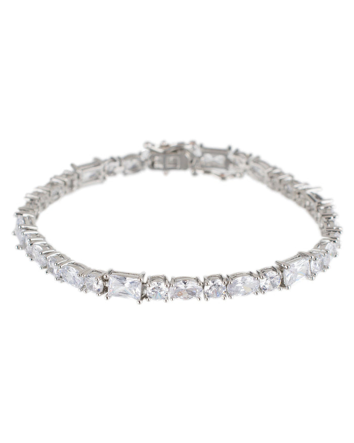 Mixed-Shape Cubic Zirconia Tennis Bracelet in Rhodium-Plated Brass, photo 1