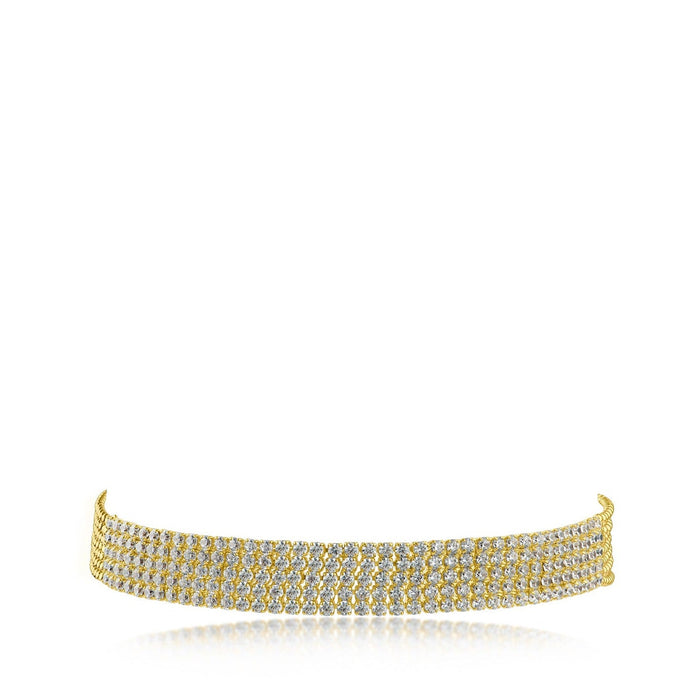 Pulsera de varias hileras con zirconias cúbicas redondas en engaste micro pavé en latón bañado en oro, foto 1