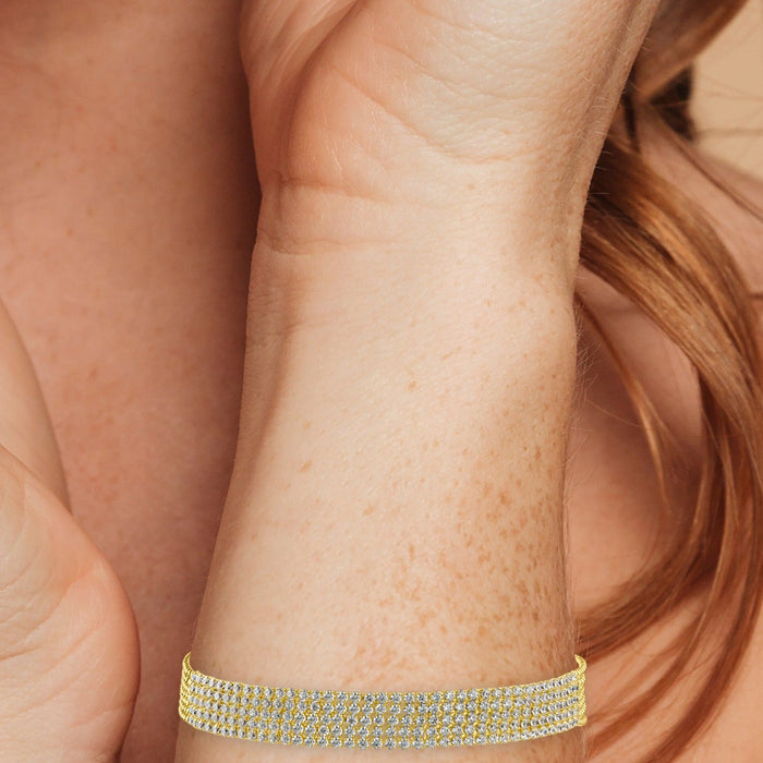 Pulsera de varias hileras con zirconias cúbicas redondas en engaste micro pavé en latón bañado en oro, foto 2