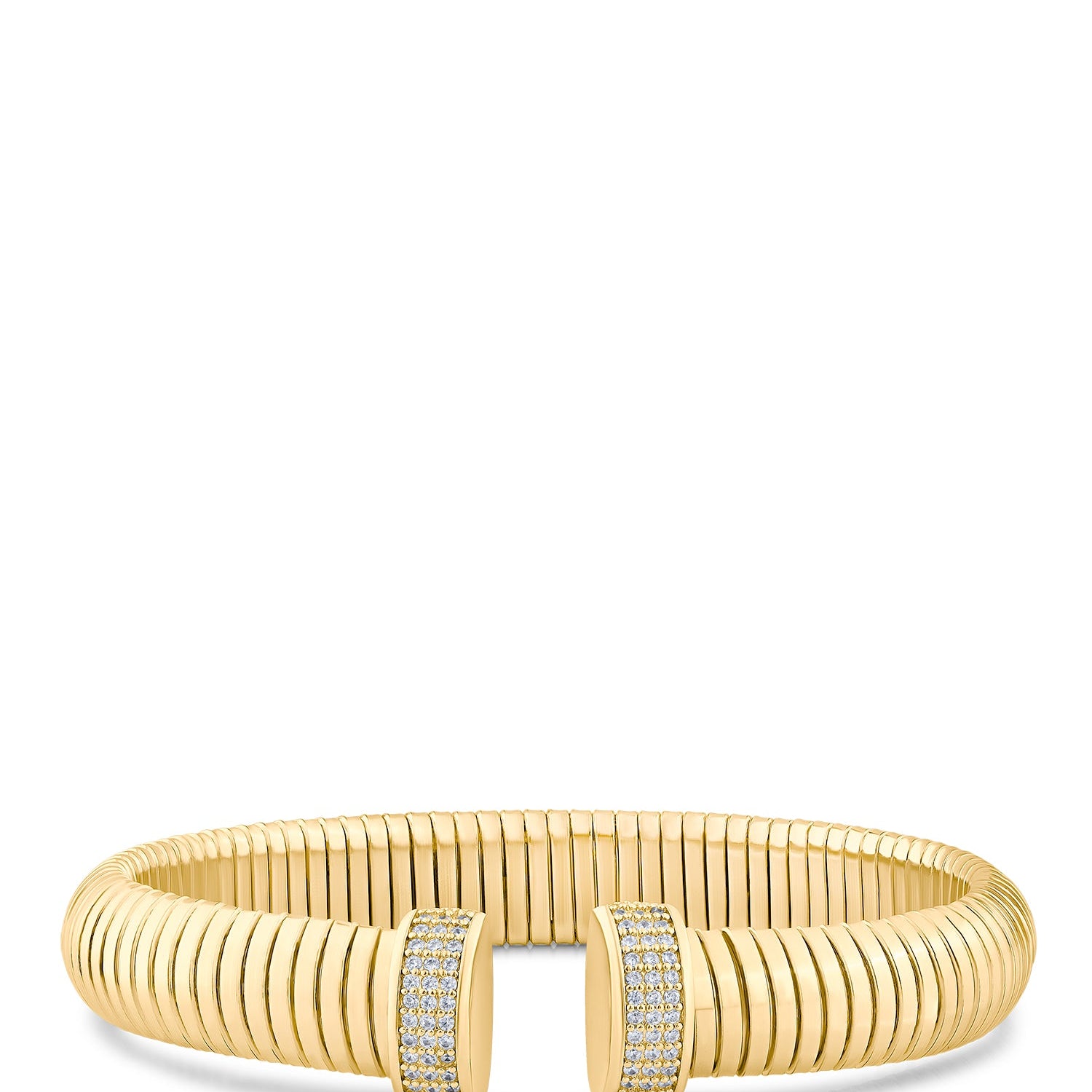 Pavé Cubic Zirconia Thin Coil Cuff in Gold-Plated Brass, photo 1