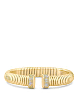 Pavé Cubic Zirconia Thin Coil Cuff in Gold-Plated Brass