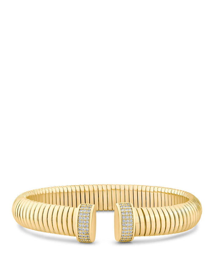 Pavé Cubic Zirconia Thin Coil Cuff in Gold-Plated Brass, photo 1