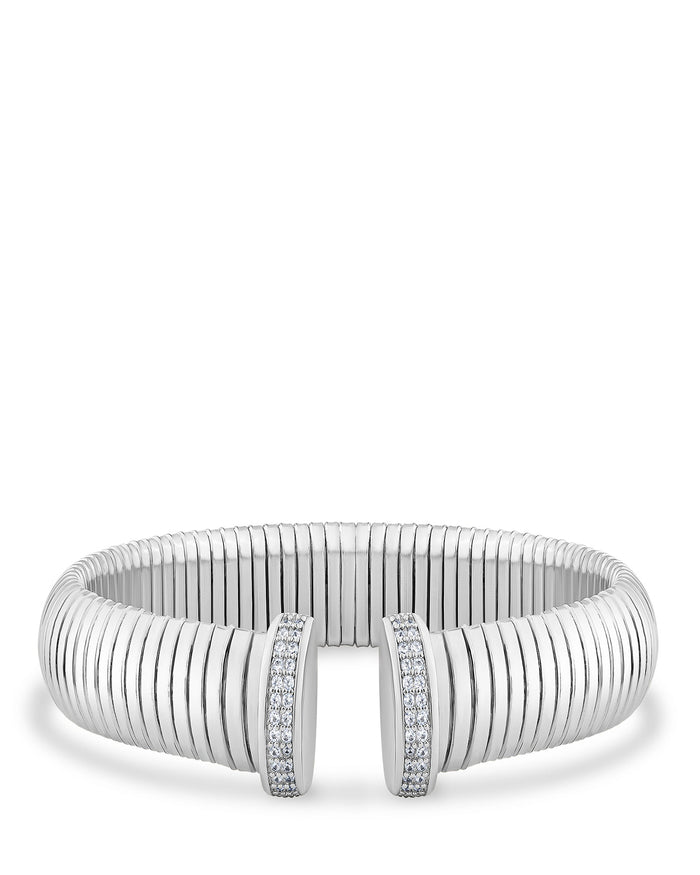Brazalete en espiral con zirconias cúbicas redondas en engaste pavé en latón bañado en rodio, foto 1