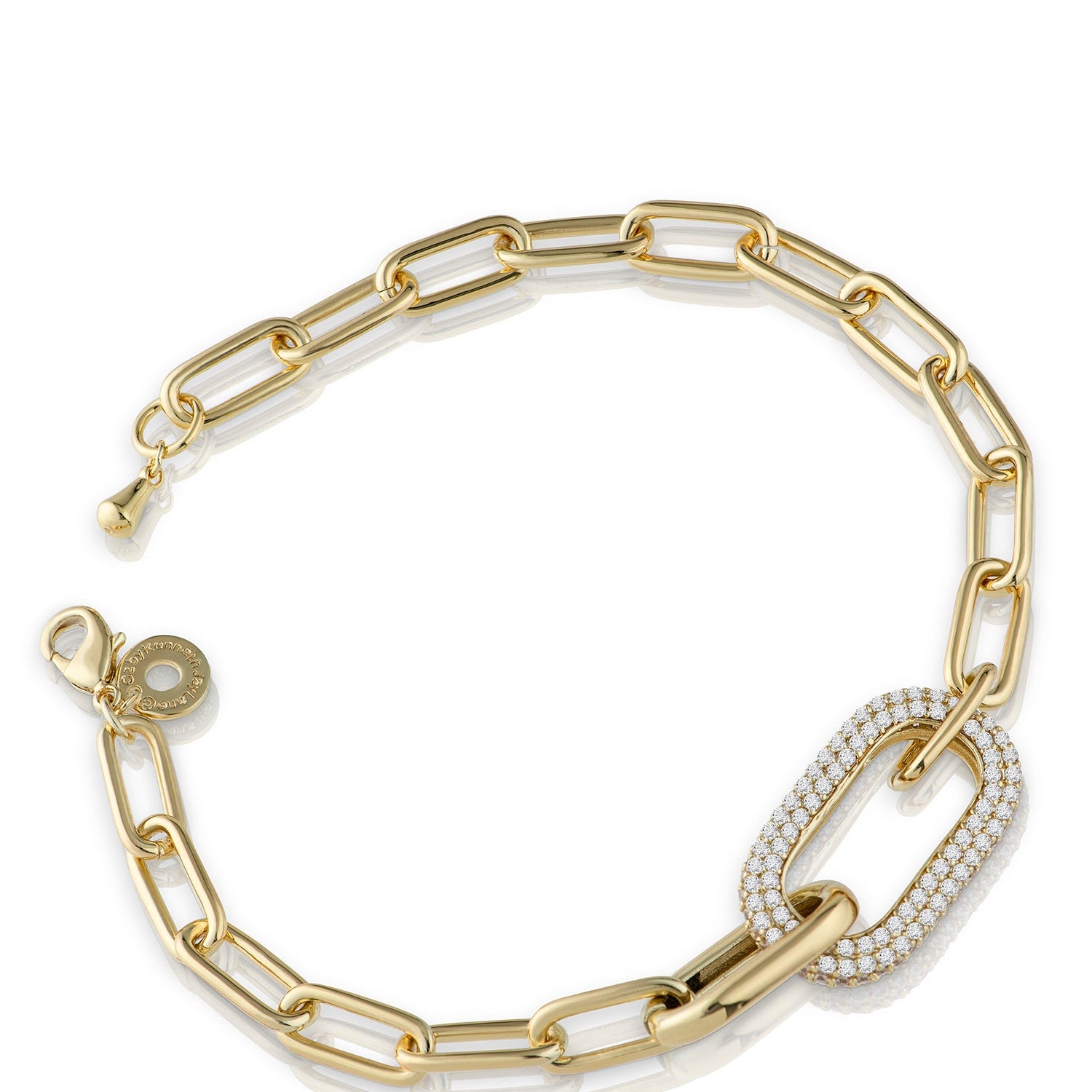 Pavé Cubic Zirconia Oval Link Bracelet in 14K Gold-Plated Brass, photo 1