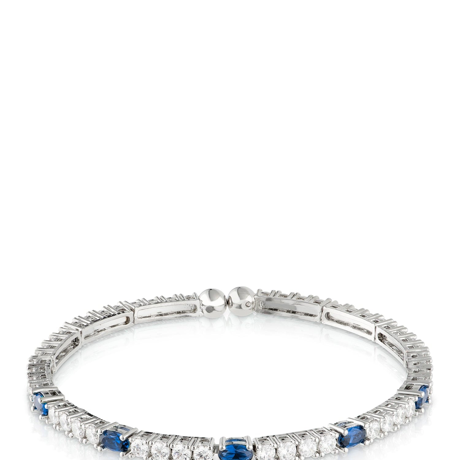 Round and Oval Cubic Zirconia Flexible Bracelet in Rhodium-Plated Brass, photo 1