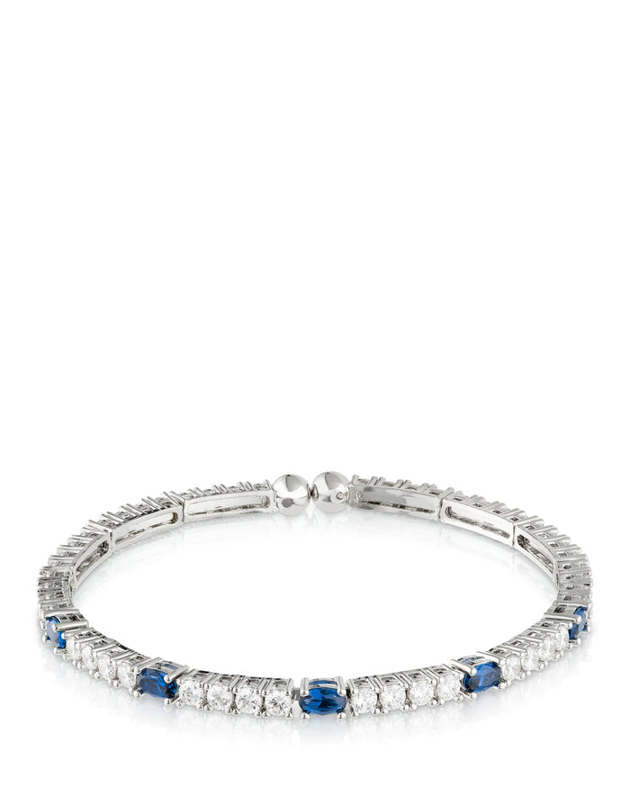 Round and Oval Cubic Zirconia Flexible Bracelet in Rhodium-Plated Brass, photo 1