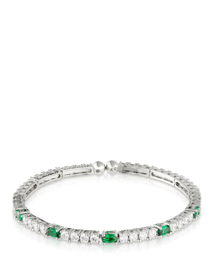 Round and Oval Cubic Zirconia Flexible Bracelet in Rhodium-Plated Brass, photo 2
