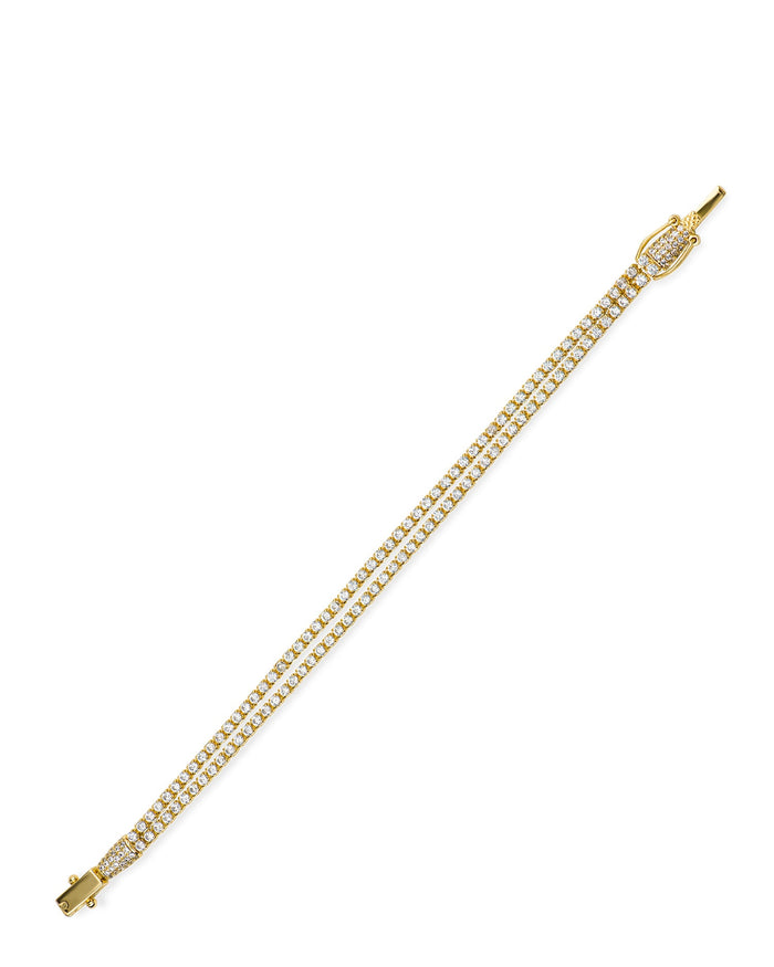 Pulsera de doble hilera con pavé de zirconias cúbicas en latón bañado en oro de 14K, foto 2