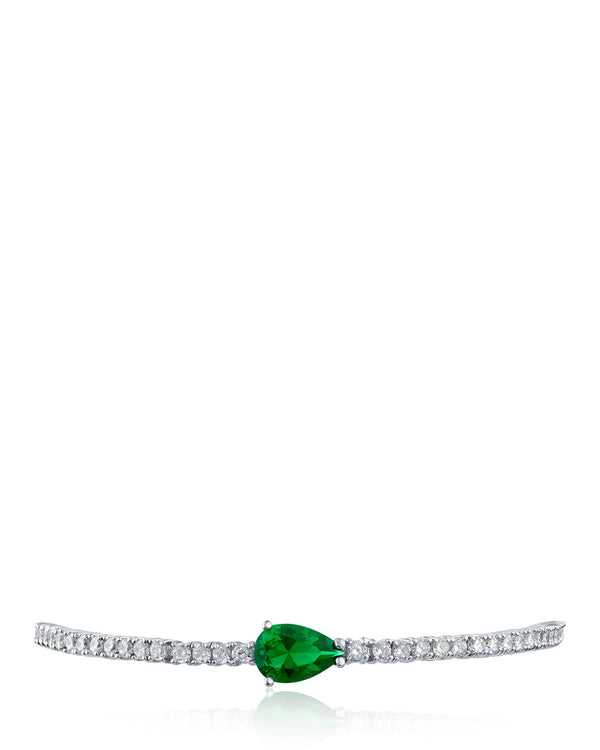 Green Pear and Round Cubic Zirconia Tennis Bracelet in Rhodium-Plated Brass, photo 1