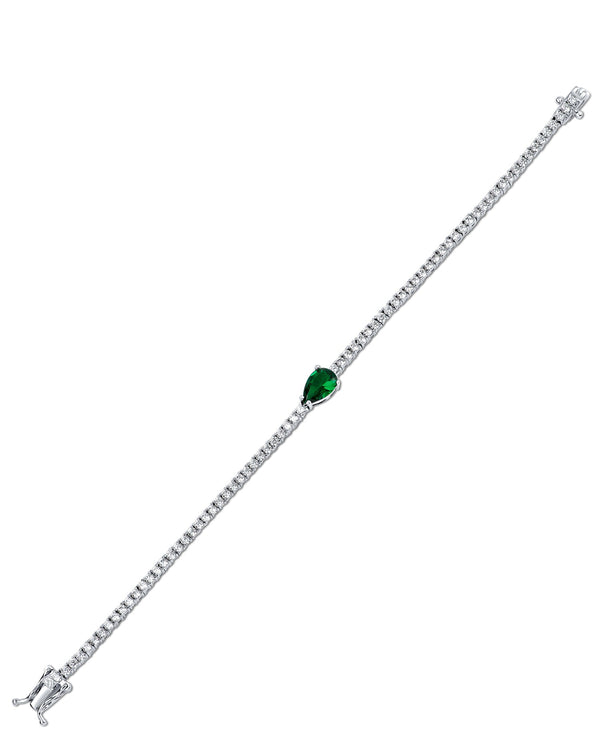 Green Pear and Round Cubic Zirconia Tennis Bracelet in Rhodium-Plated Brass, photo 2