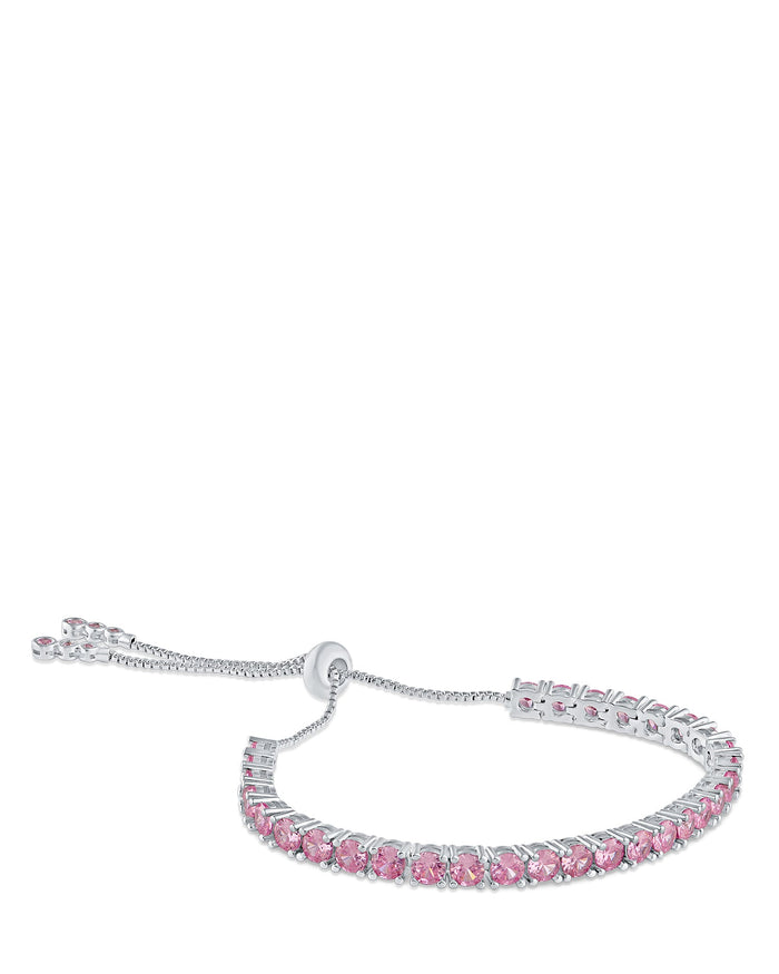 Pulsera bolo con zirconias cúbicas redondas rosa en latón bañado en rodio, foto 2