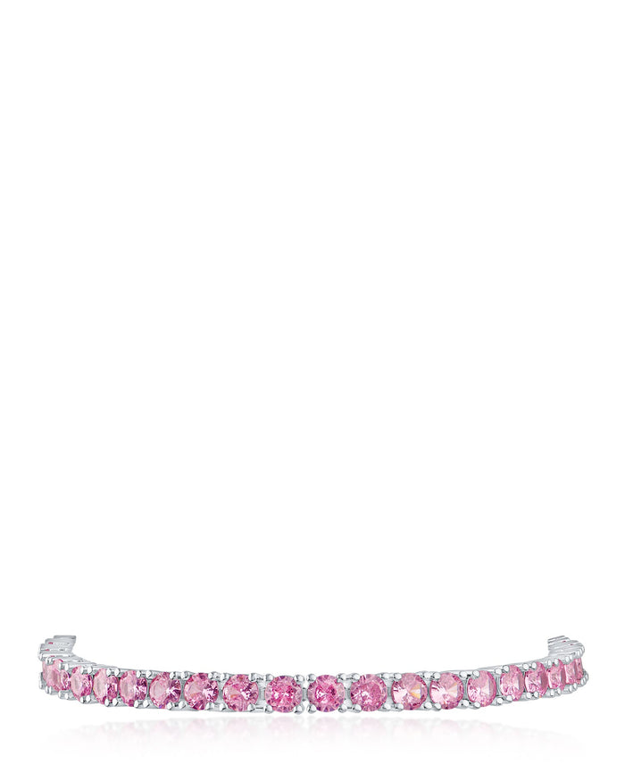 Pulsera bolo con zirconias cúbicas redondas rosa en latón bañado en rodio, foto 1