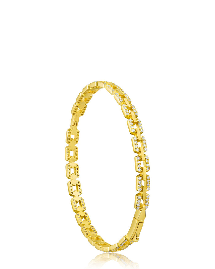 Pavé Cubic Zirconia Hinged Link Bangle in Gold-Plated or Rhodium-Plated Brass, photo 2