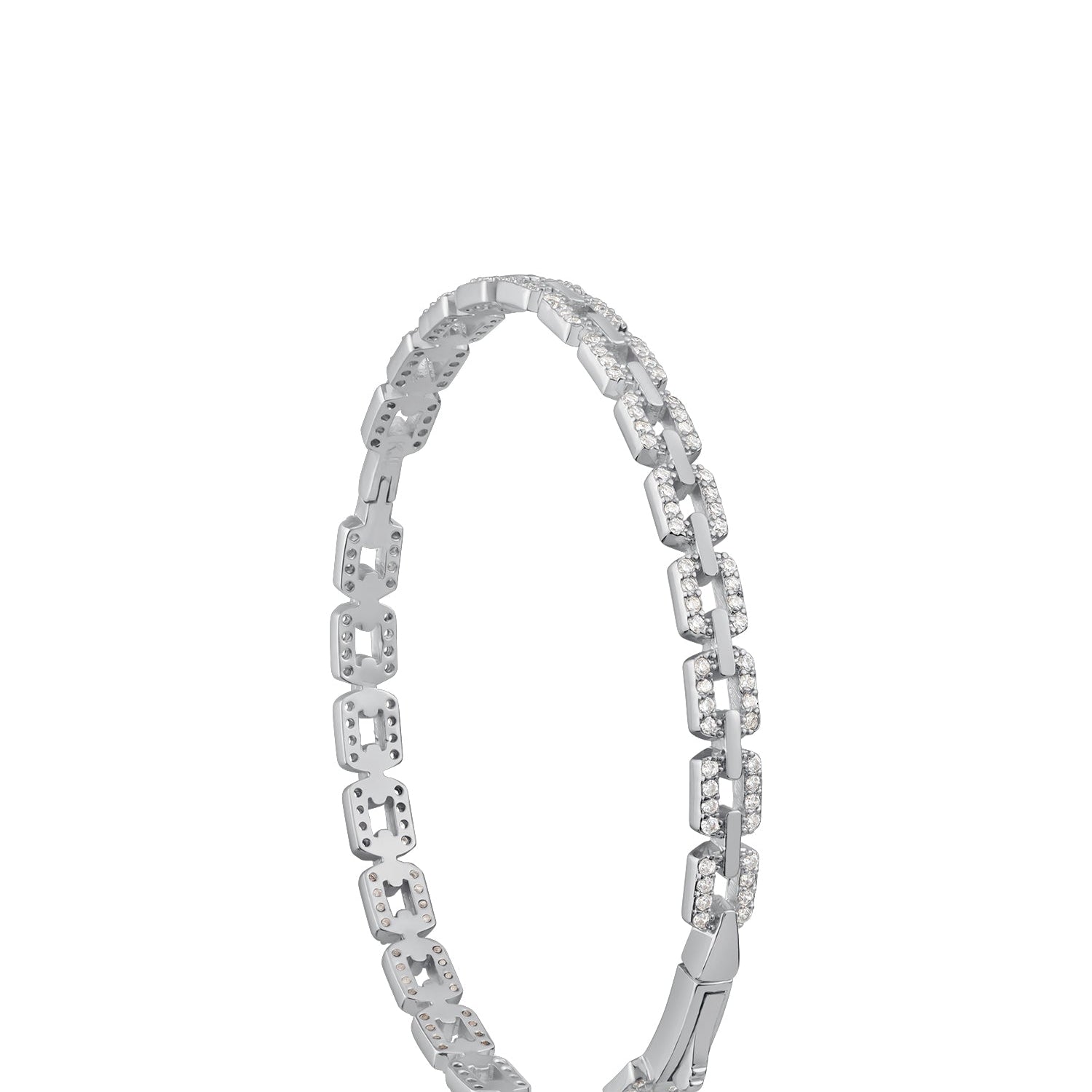 Pavé Cubic Zirconia Hinged Link Bangle in Gold-Plated or Rhodium-Plated Brass, photo 1