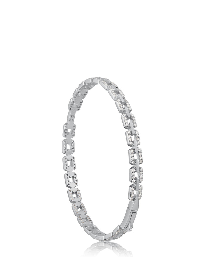 Pavé Cubic Zirconia Hinged Link Bangle in Gold-Plated or Rhodium-Plated Brass, photo 1