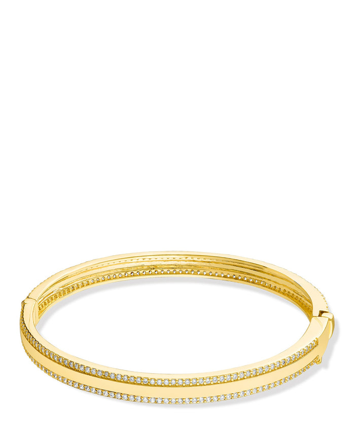 Pavé Cubic Zirconia Trim Hinged Bangle in Gold-Plated or Rhodium-Plated Brass, photo 2