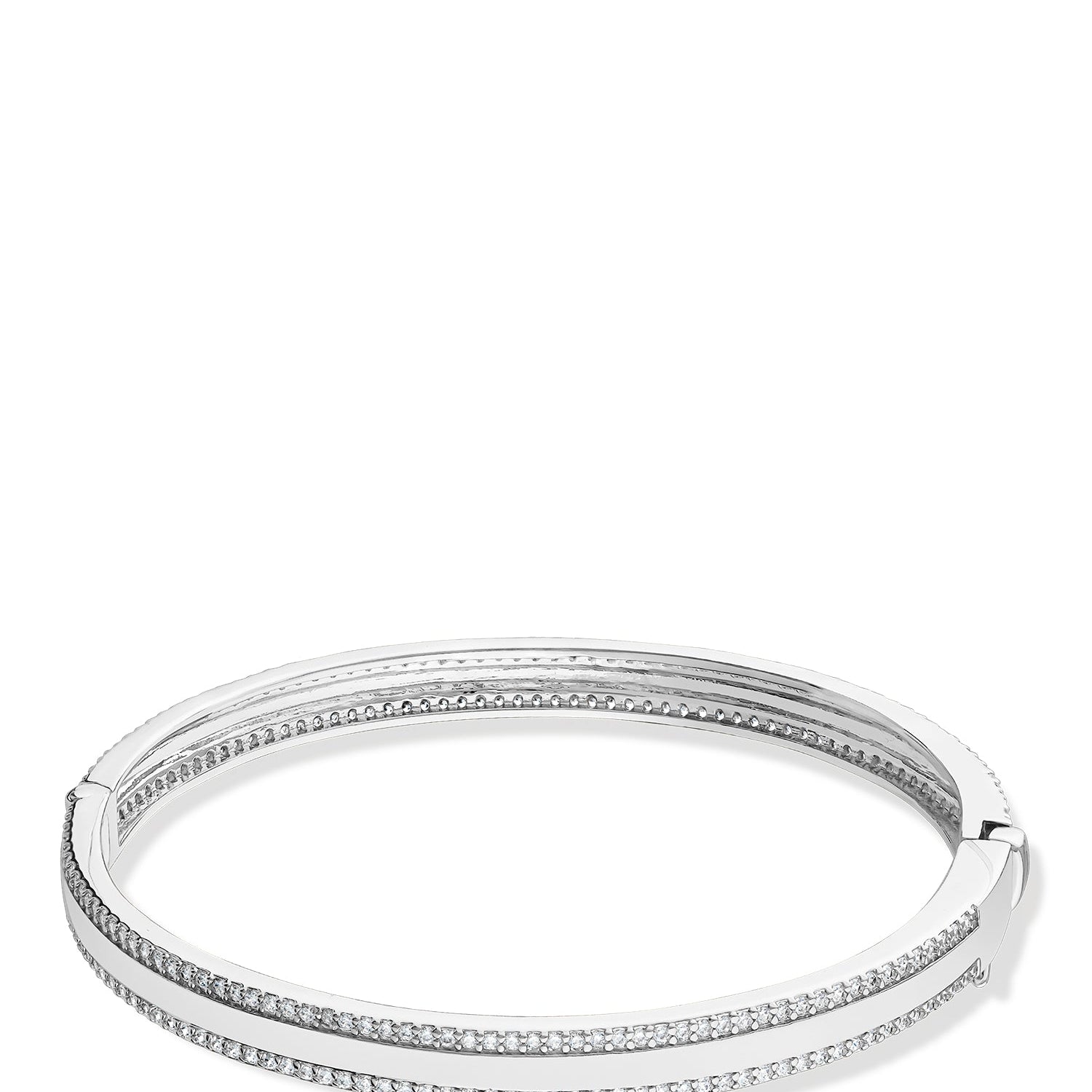 Pavé Cubic Zirconia Trim Hinged Bangle in Gold-Plated or Rhodium-Plated Brass, photo 1