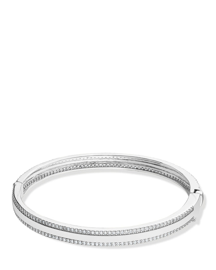 Pavé Cubic Zirconia Trim Hinged Bangle in Gold-Plated or Rhodium-Plated Brass, photo 1