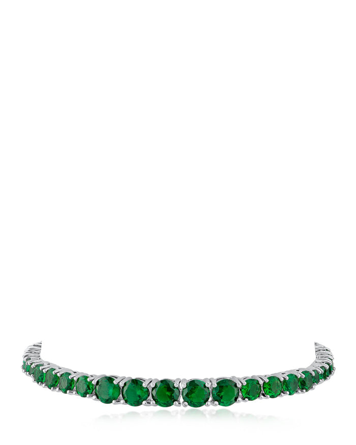 Pulsera tenis graduada con zirconias cúbicas redondas y verdes en latón bañado en rodio, foto 1