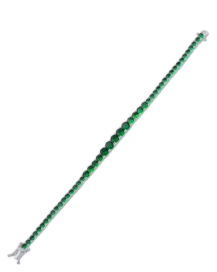 Pulsera tenis graduada con zirconias cúbicas redondas y verdes en latón bañado en rodio, foto 2