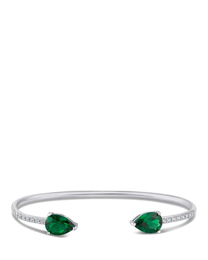 Brazalete abierto con dos zirconias cúbicas en forma de pera en latón bañado en rodio, foto 4