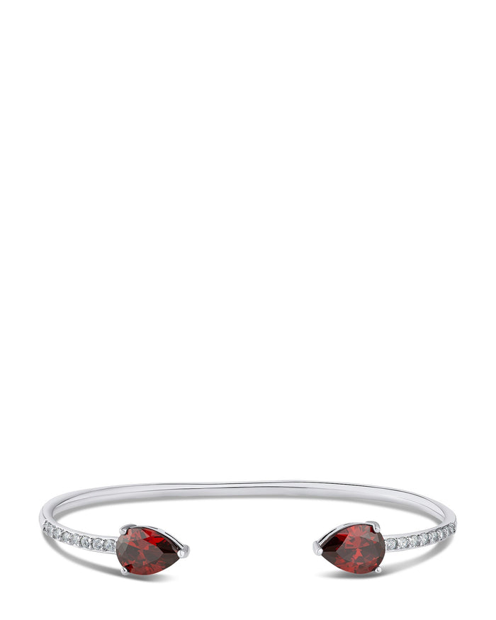 Brazalete abierto con dos zirconias cúbicas en forma de pera en latón bañado en rodio, foto 3