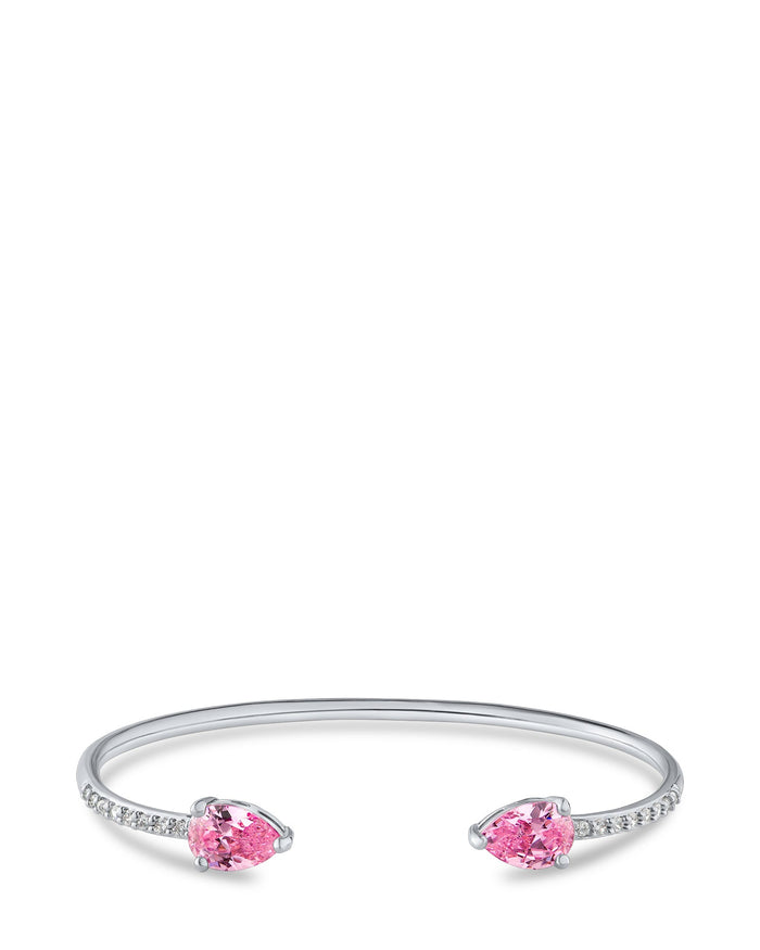 Brazalete abierto con dos zirconias cúbicas en forma de pera en latón bañado en rodio, foto 5