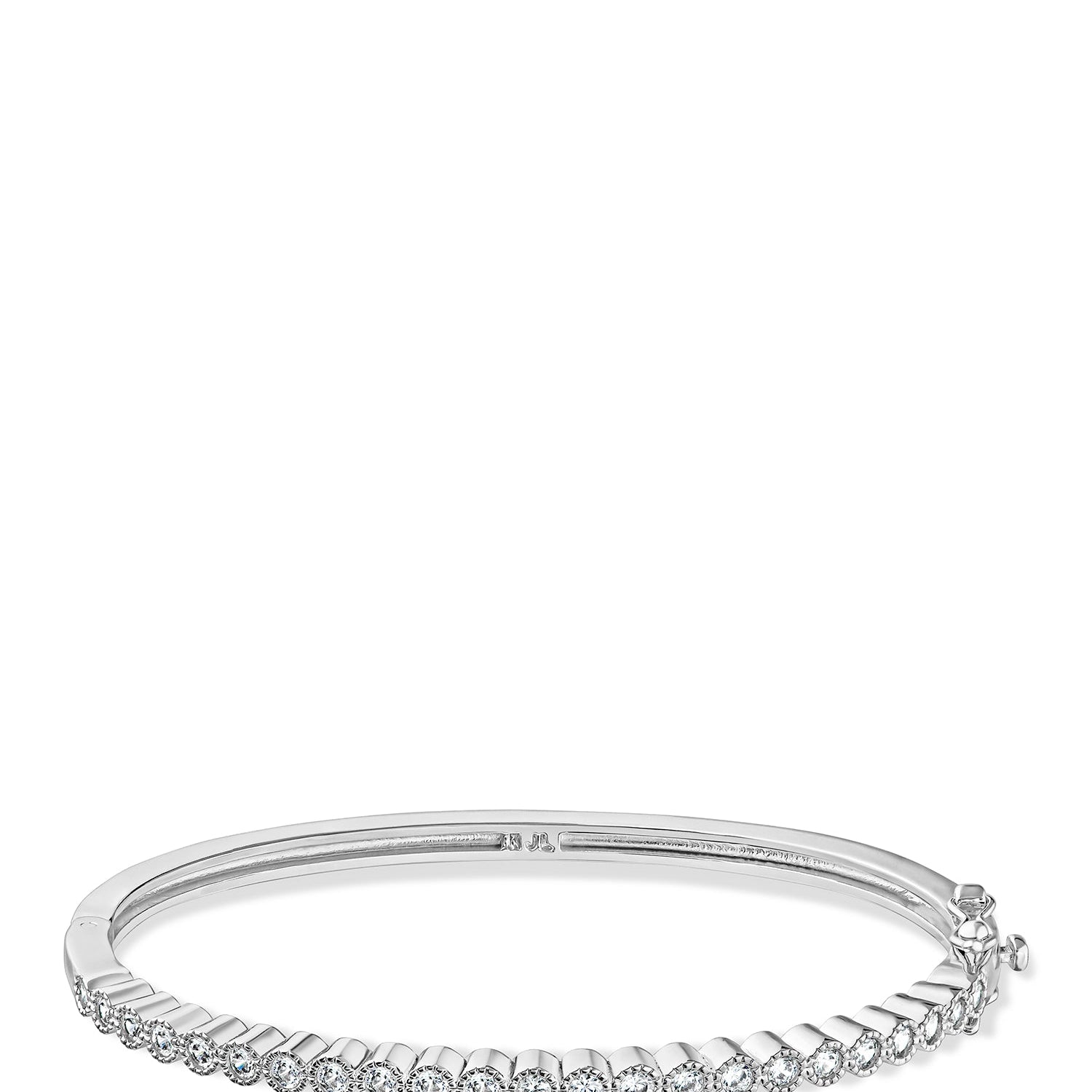 Bezel-Set Cubic Zirconia Bangle in Rhodium-Plated Brass, photo 1