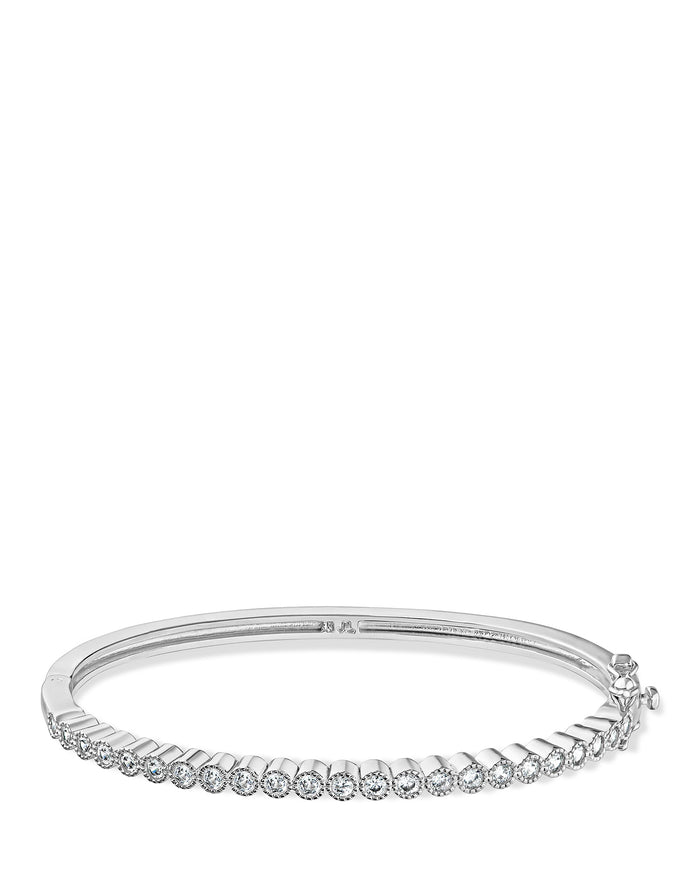 Bezel-Set Cubic Zirconia Bangle in Rhodium-Plated Brass, photo 1