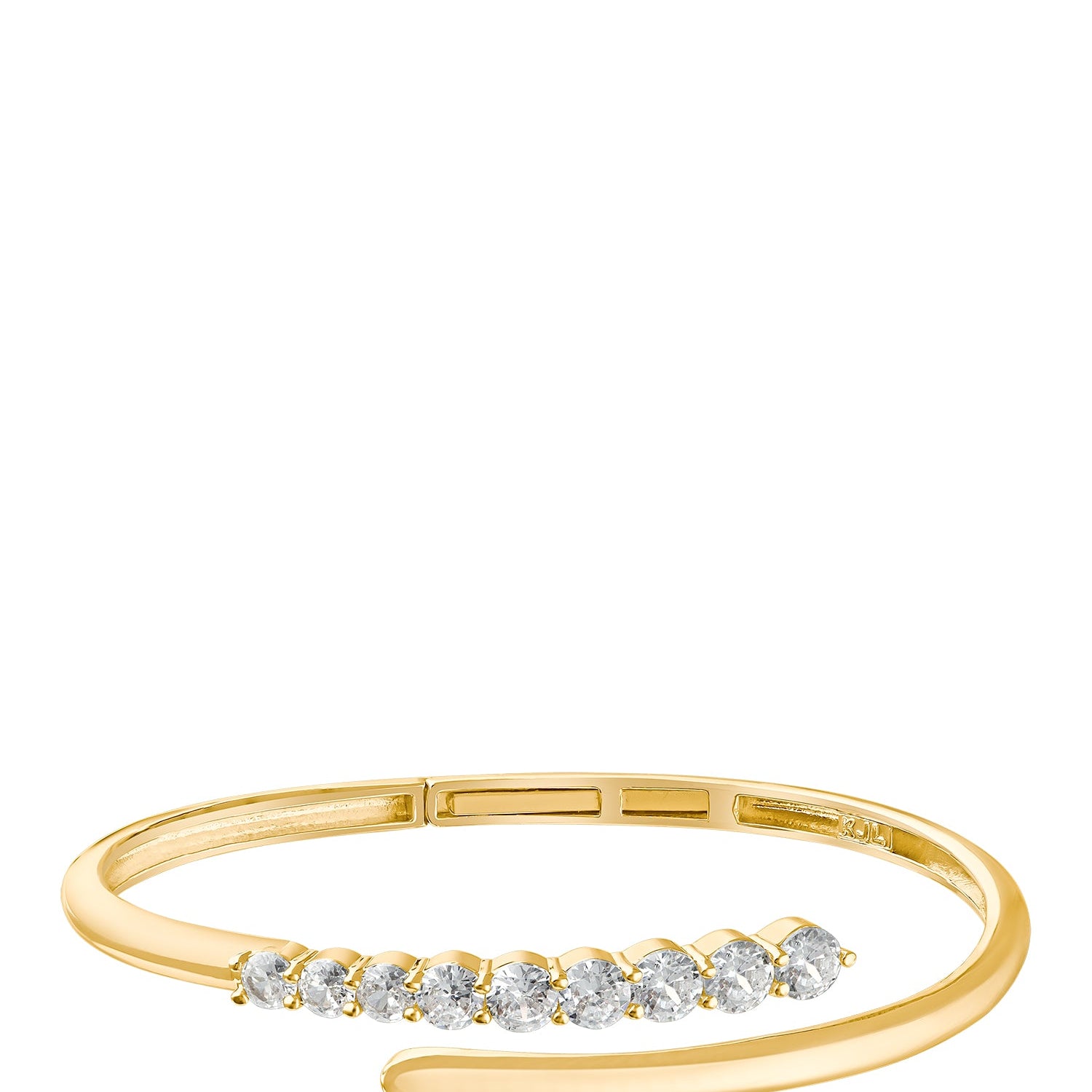 Graduated Round Cubic Zirconia Hinged Wrap Bracelet in 18K Gold-Plated Brass, photo 1