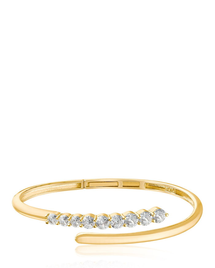 Graduated Round Cubic Zirconia Hinged Wrap Bracelet in 18K Gold-Plated Brass, photo 1