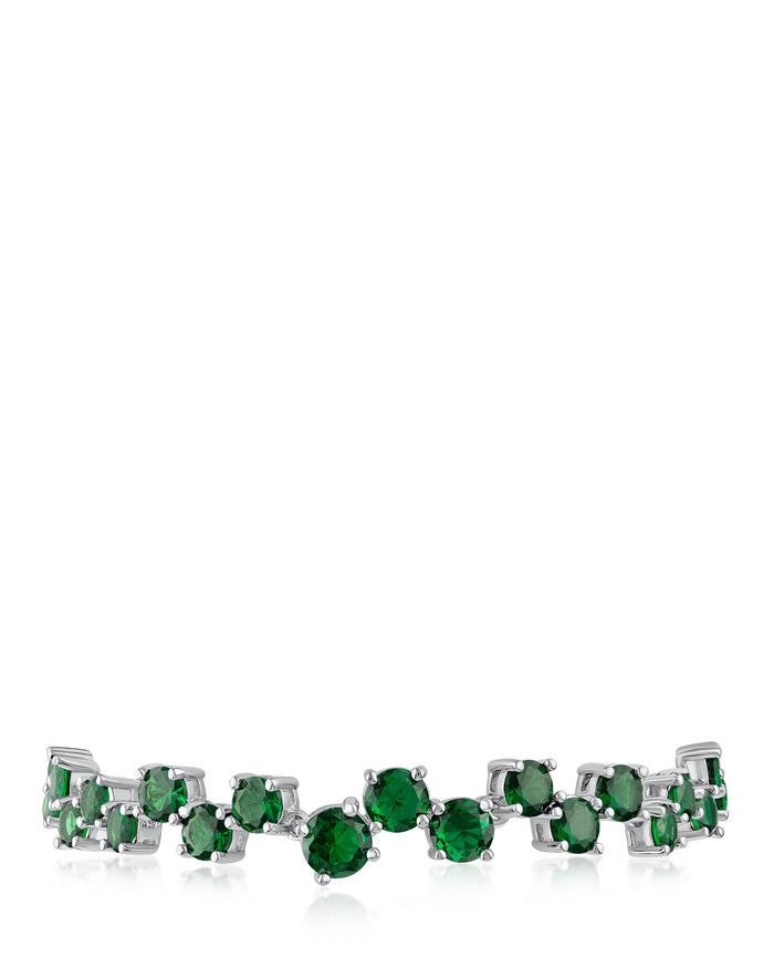 Pulsera de diseño disperso con zirconias cúbicas redondas en latón bañado en rodio, foto 2