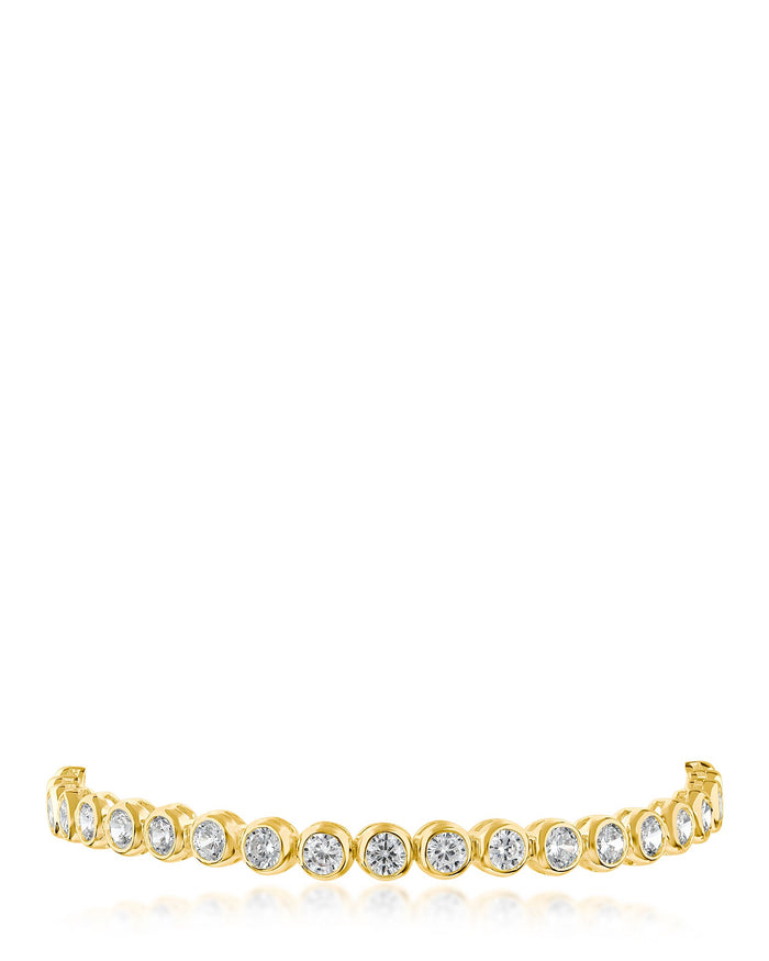 Pulsera tenis de bisel con zirconias cúbicas redondas en latón bañado, foto 1