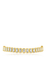 Pulsera tenis con zirconias cúbicas talla esmeralda en engaste de bisel en latón bañado en oro o en rodio