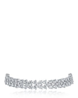 Double Row Round Cubic Zirconia Tennis Bracelet in Rhodium-Plated Brass