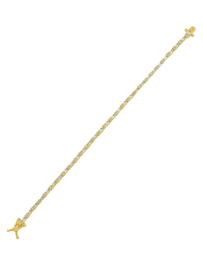 Baguette and Round Cubic Zirconia Tennis Bracelet in Plated Brass, photo 3