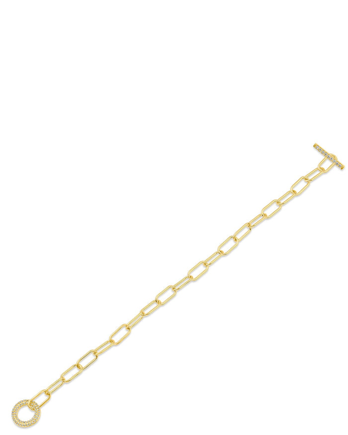 Pulsera de cadena toggle con zirconias cúbicas en engaste pavé en latón bañado en oro de 18K, foto 2