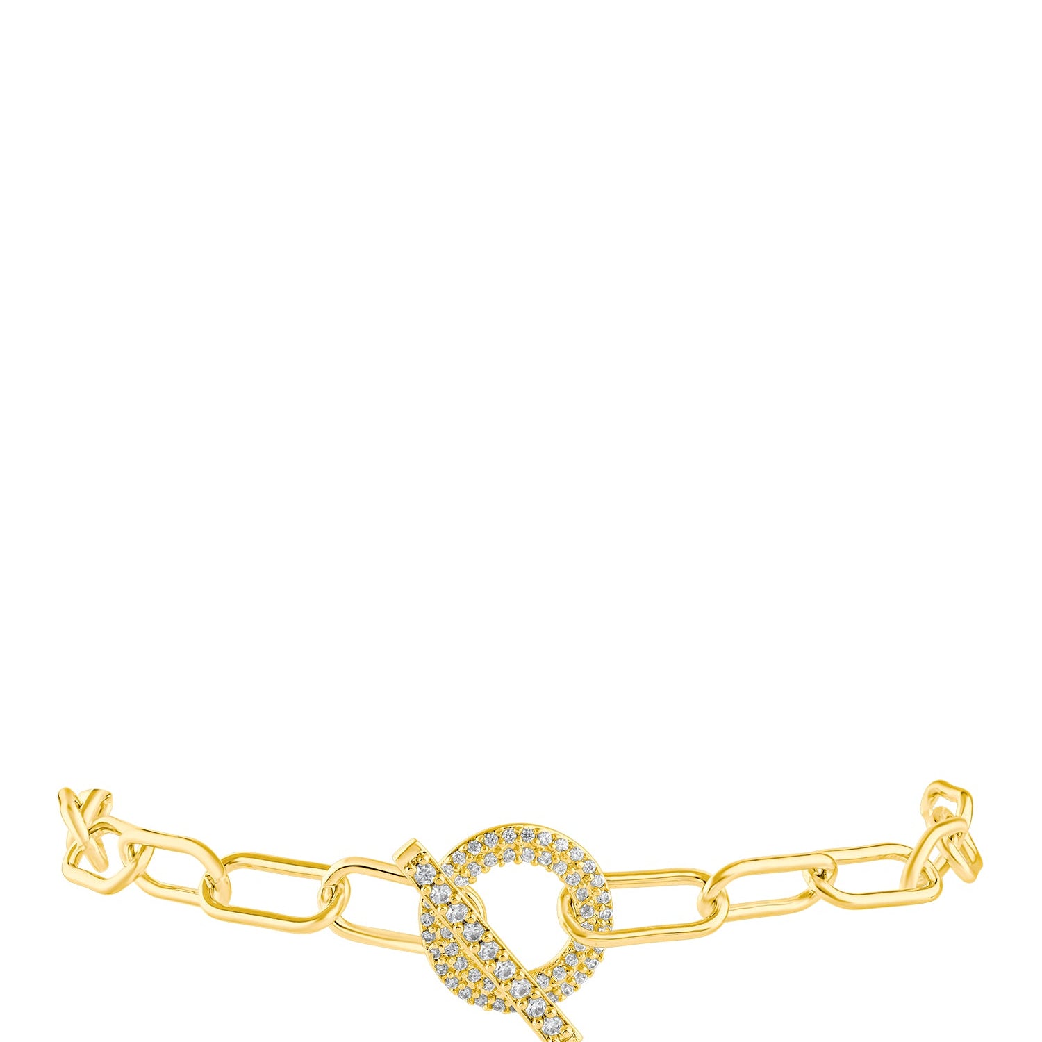 Pulsera de cadena toggle con zirconias cúbicas en engaste pavé en latón bañado en oro de 18K, foto 1