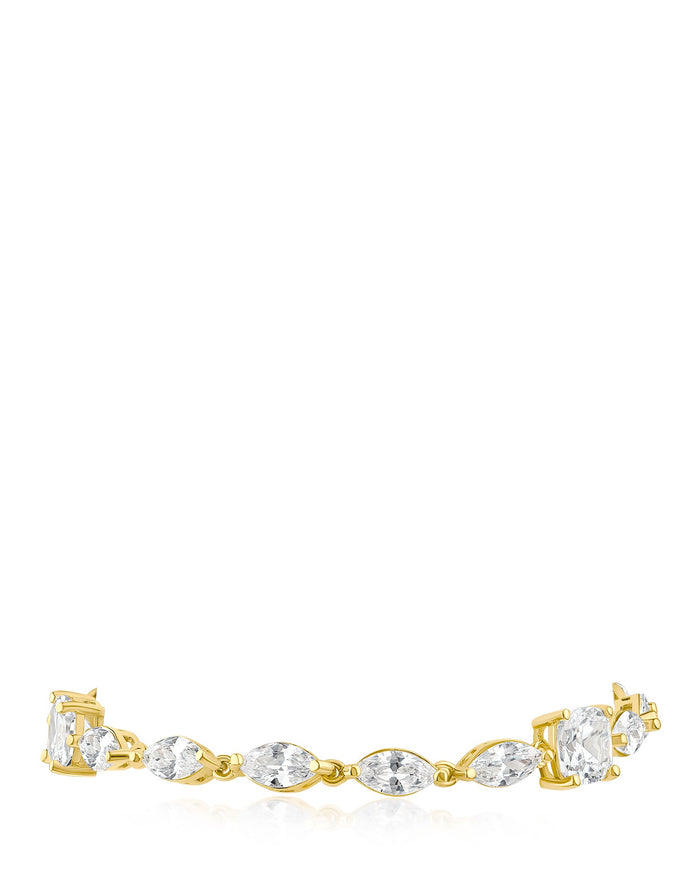 Pulsera tenis con zirconias cúbicas talla cojín y marquesa en latón bañado en oro o en rodio, foto 2