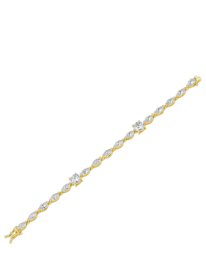 Pulsera tenis con zirconias cúbicas talla cojín y marquesa en latón bañado en oro o en rodio, foto 4