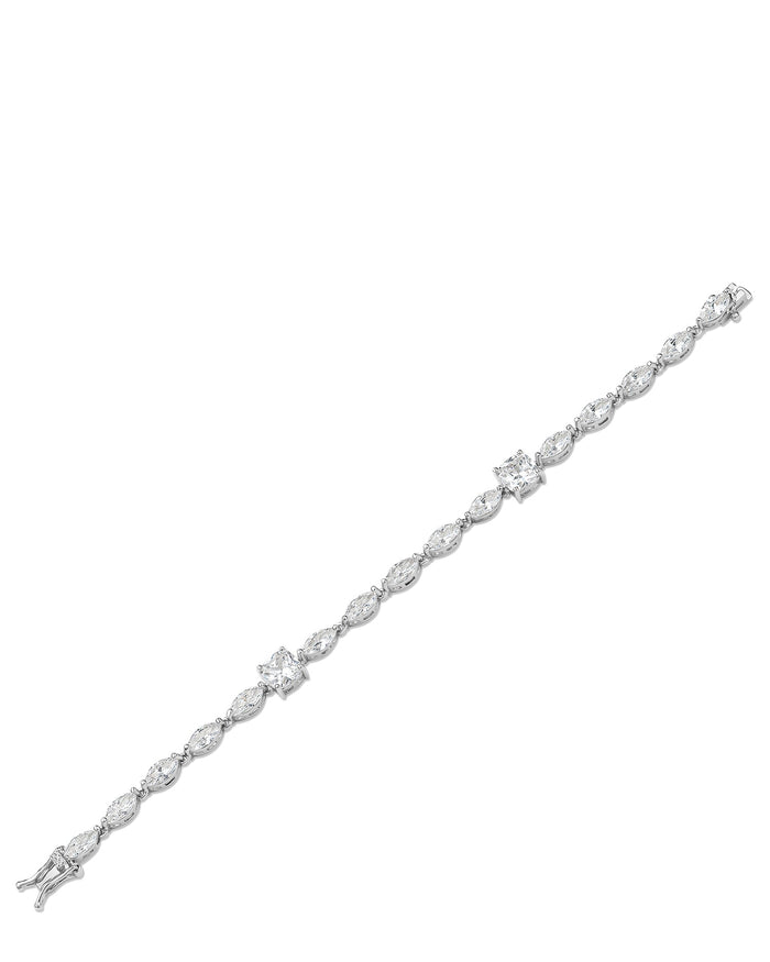 Pulsera tenis con zirconias cúbicas talla cojín y marquesa en latón bañado en oro o en rodio, foto 3