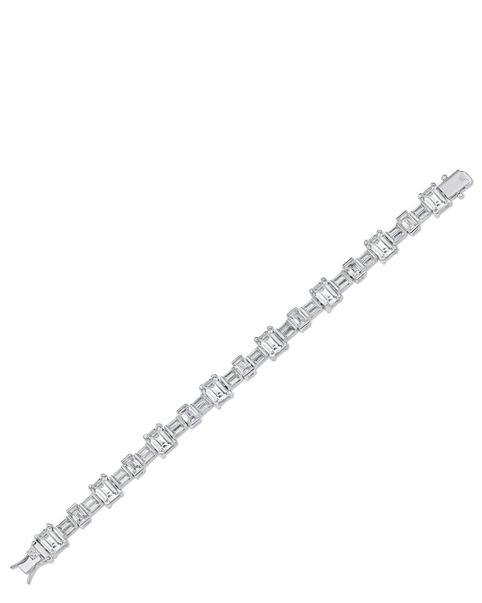 Pulsera con zirconias cúbicas y baguettes en latón bañado en rodio, foto 3